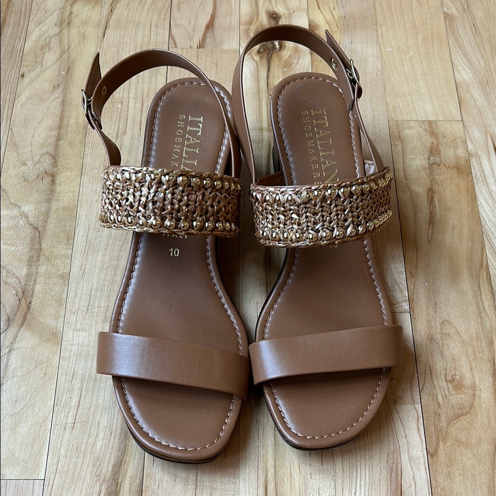Italian Shoemakers Brown Sandals with Sparkly Embellishments